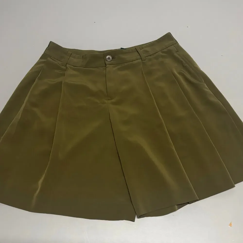 Lauren Ralph Lauren Skort Women 2 Olive Green Pleated Shorts Dressy Lightweight